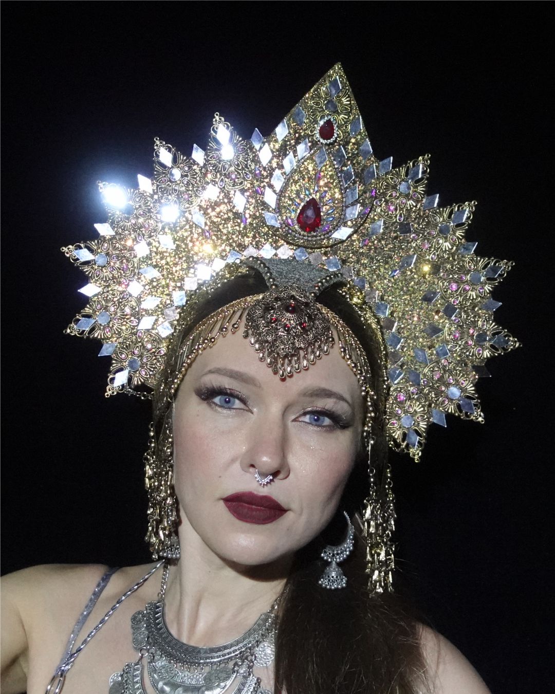 Lakshmi Goddess Crown – Golden Statement Headpiece for Performance, Festival & Photoshoots - Image 4