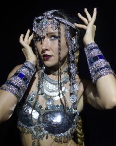 Tribal fusion costume with statement crown, bracelets and top for stage performance