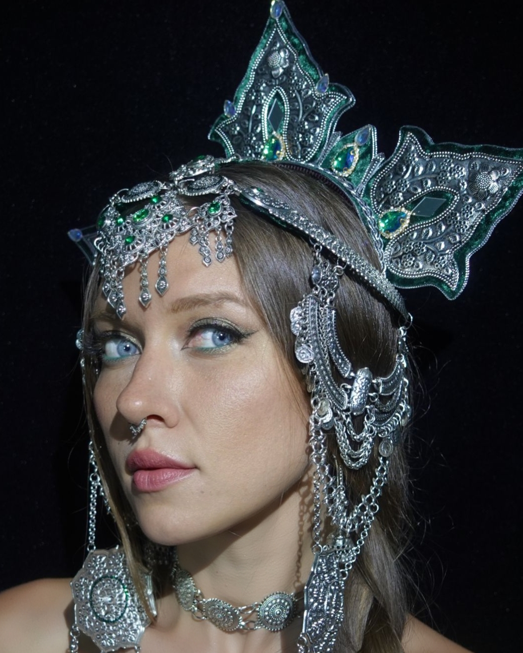 Handmade convertible crown and metal headpiece creating multiple festival looks