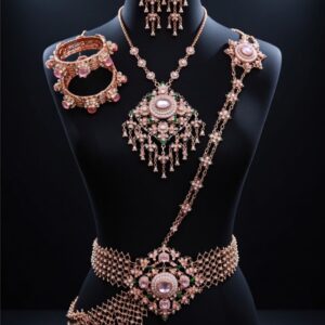 Ethnic jewelry set - Golden with enamel patterns and white stones