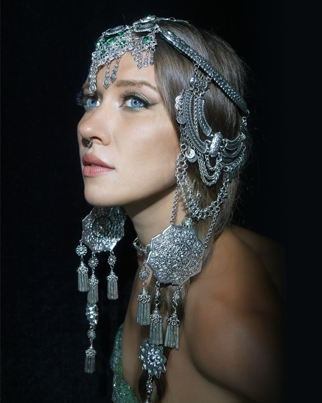 Festival statement headpiece silver forest crown for dancers and performers
