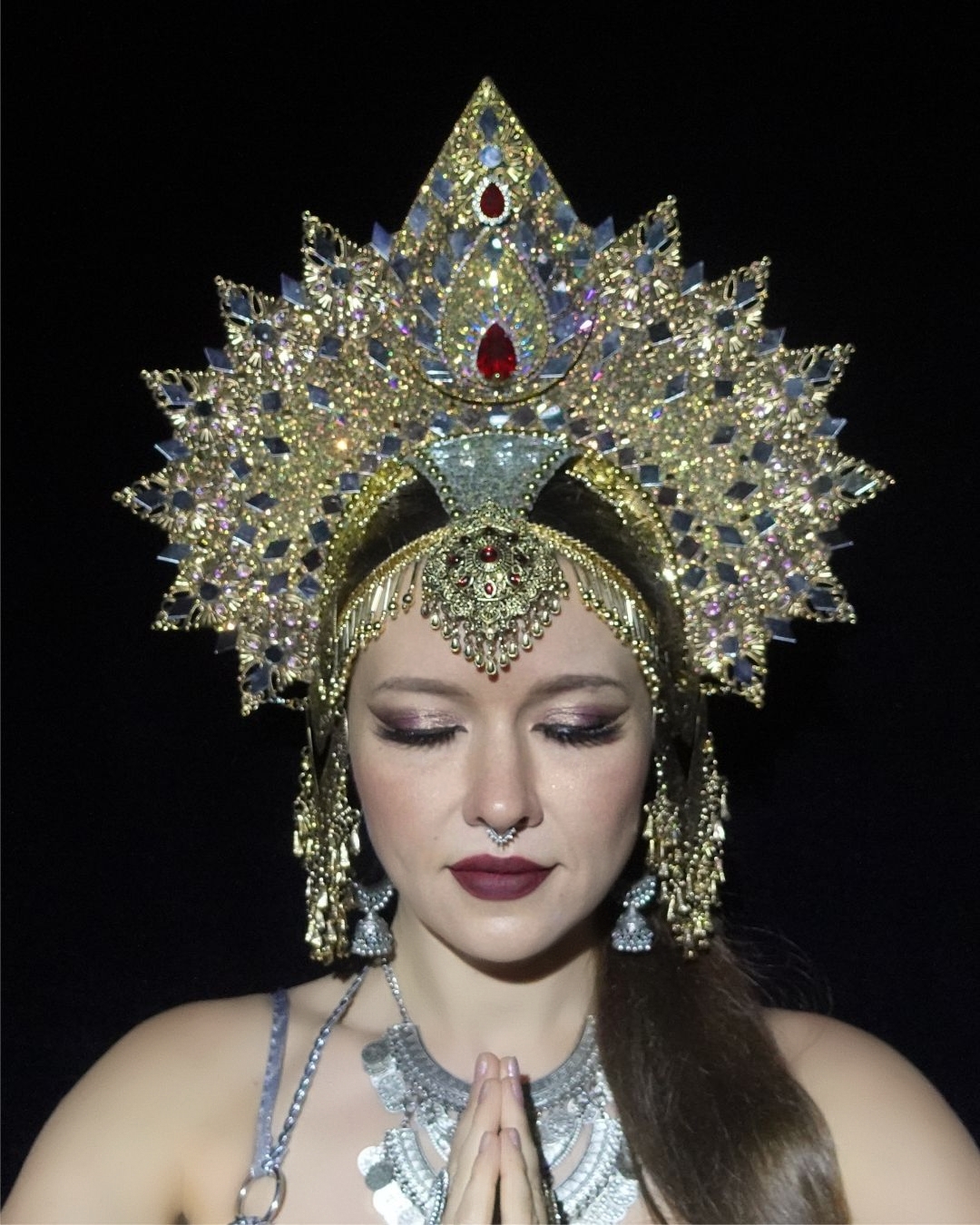 Lakshmi goddess crown fantasy headpiece for tribal fusion dancer