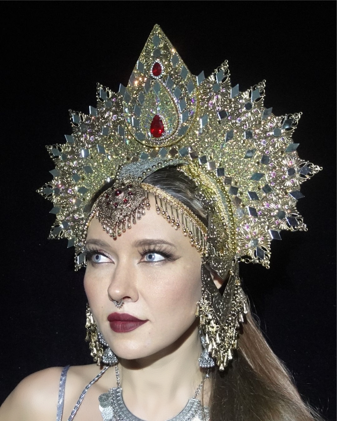 Lakshmi Goddess Crown – Golden Statement Headpiece for Performance, Festival & Photoshoots - Image 2